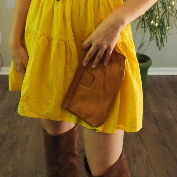 Vintage Leather Clutch Tan Small Purse Evening - Picture 9 of 16